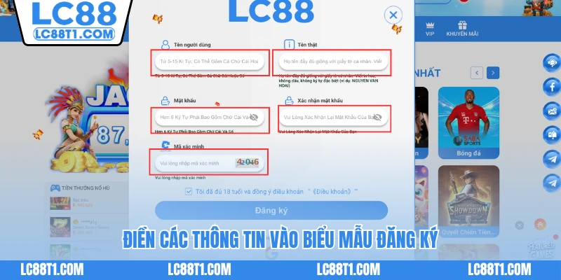Điền các thông tin vào biểu mẫu đăng ký