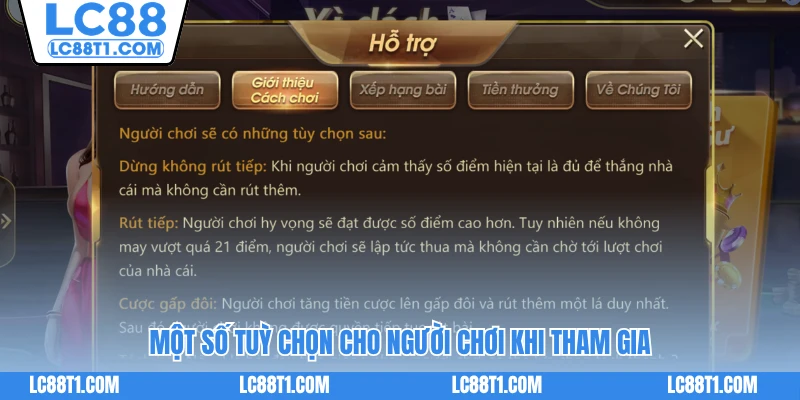 Một số tuỳ chọn cho người chơi khi tham gia