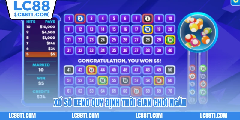 Xổ số Keno quy định thời gian chơi ngắn